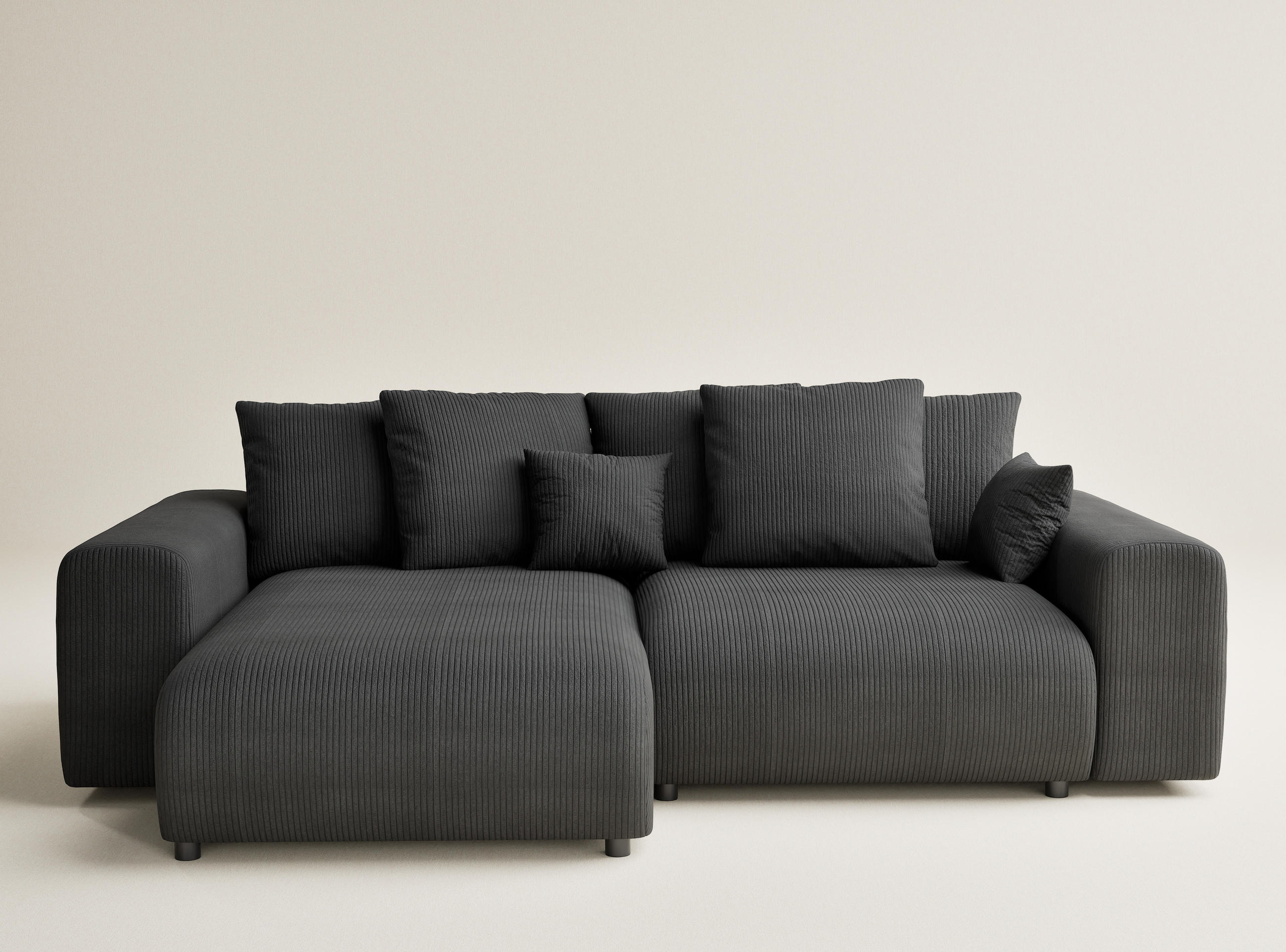 ECKSOFA MIT SCHLAFFUNKTION Solo Anthrazit Samtstoff - Anthrazit/Schwarz, Holz/Holzwerkstoff (255/168cm) - Maison de Reve