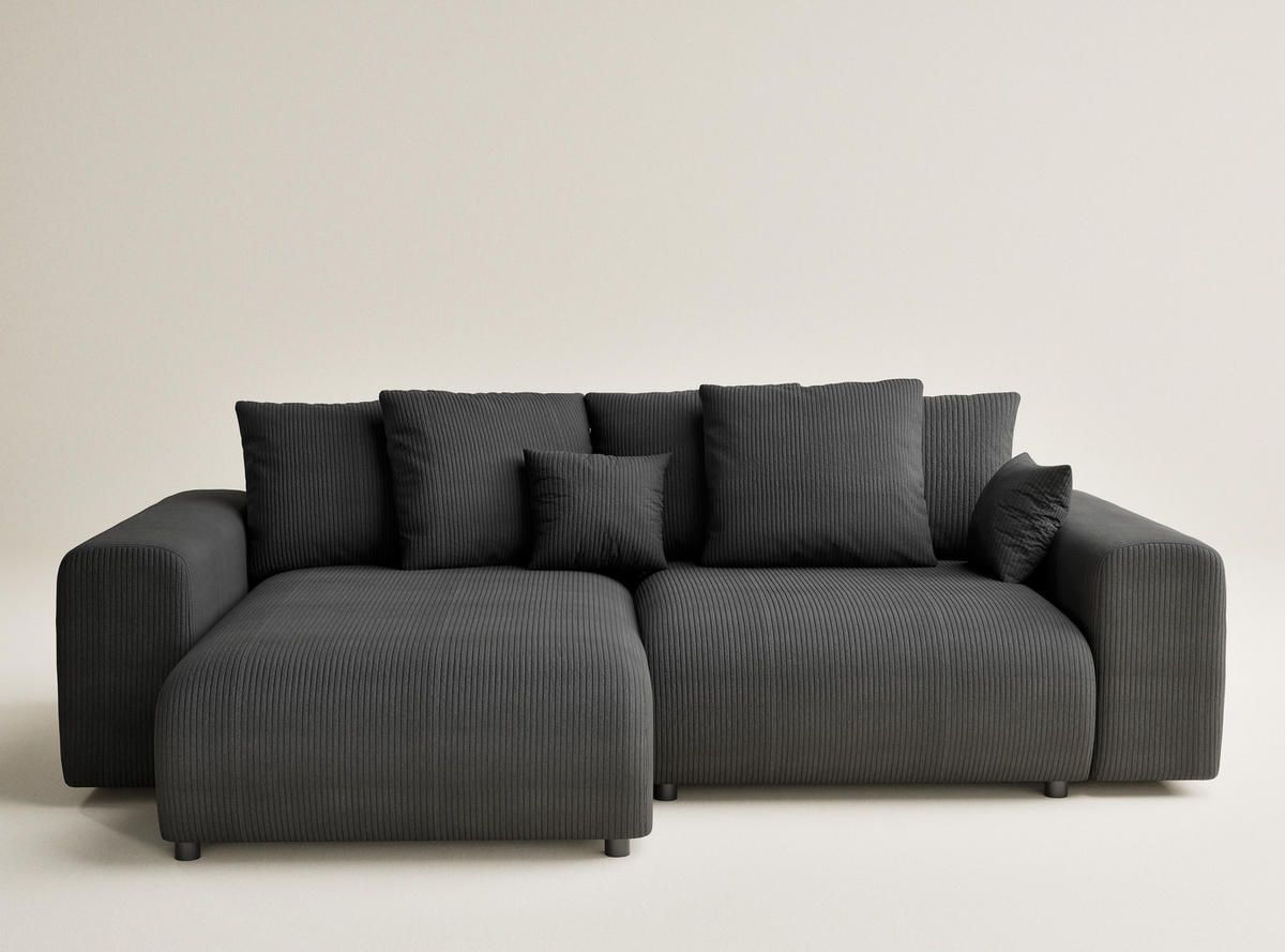 ECKSOFA MIT SCHLAFFUNKTION Solo Anthrazit Samtstoff - Anthrazit/Schwarz, Holz/Holzwerkstoff (255/168cm) - Maison de Reve