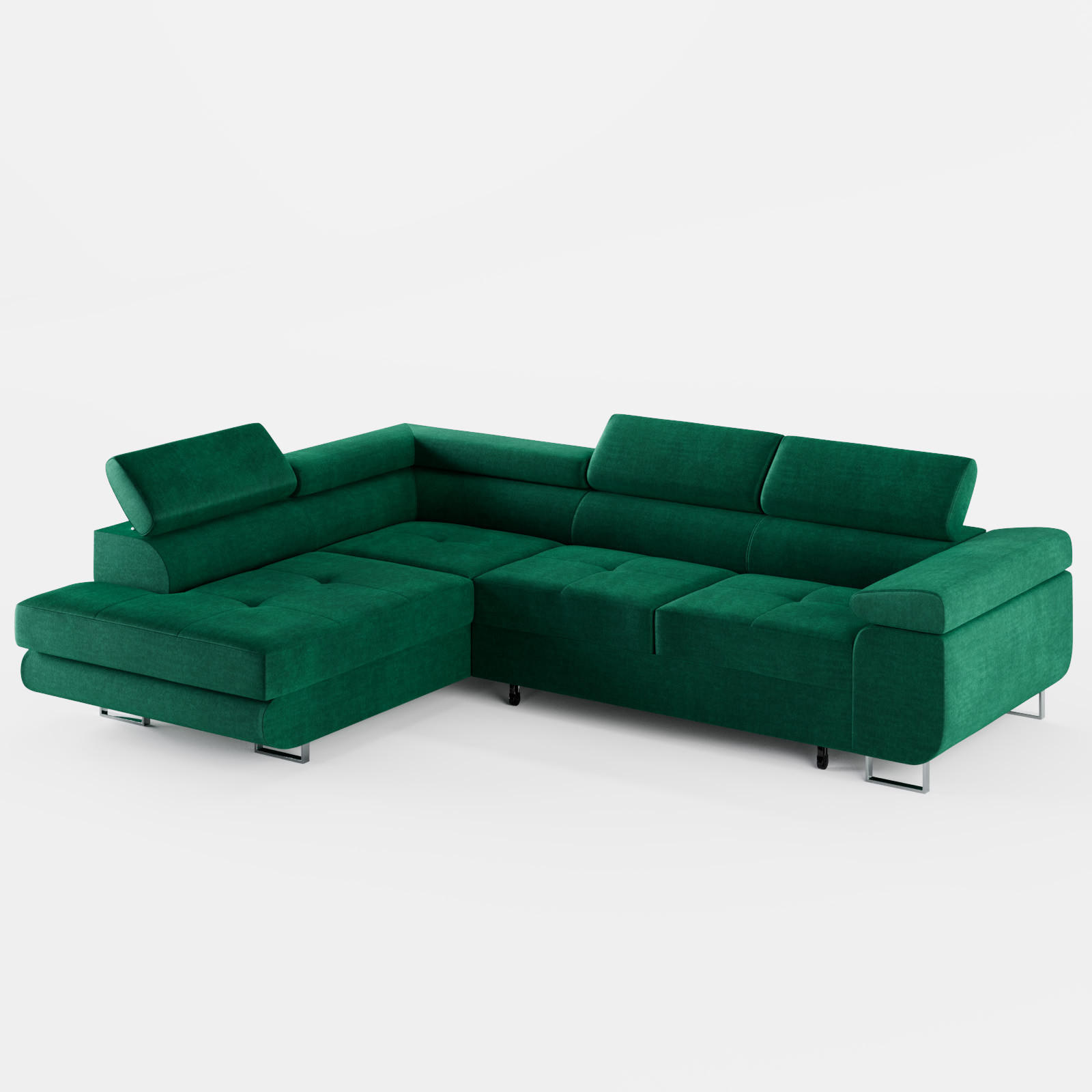 ECKSOFA VEMO EDGE Links Dunkelgrün Velour-Stoff mit Bettkasten und Schlaffunktion - Dunkelgrün, Textil (200/270cm) - Barchello