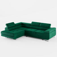 ECKSOFA VEMO EDGE Links Dunkelgrün Velour-Stoff mit Bettkasten und Schlaffunktion - Dunkelgrün, Textil (200/270cm) - Barchello
