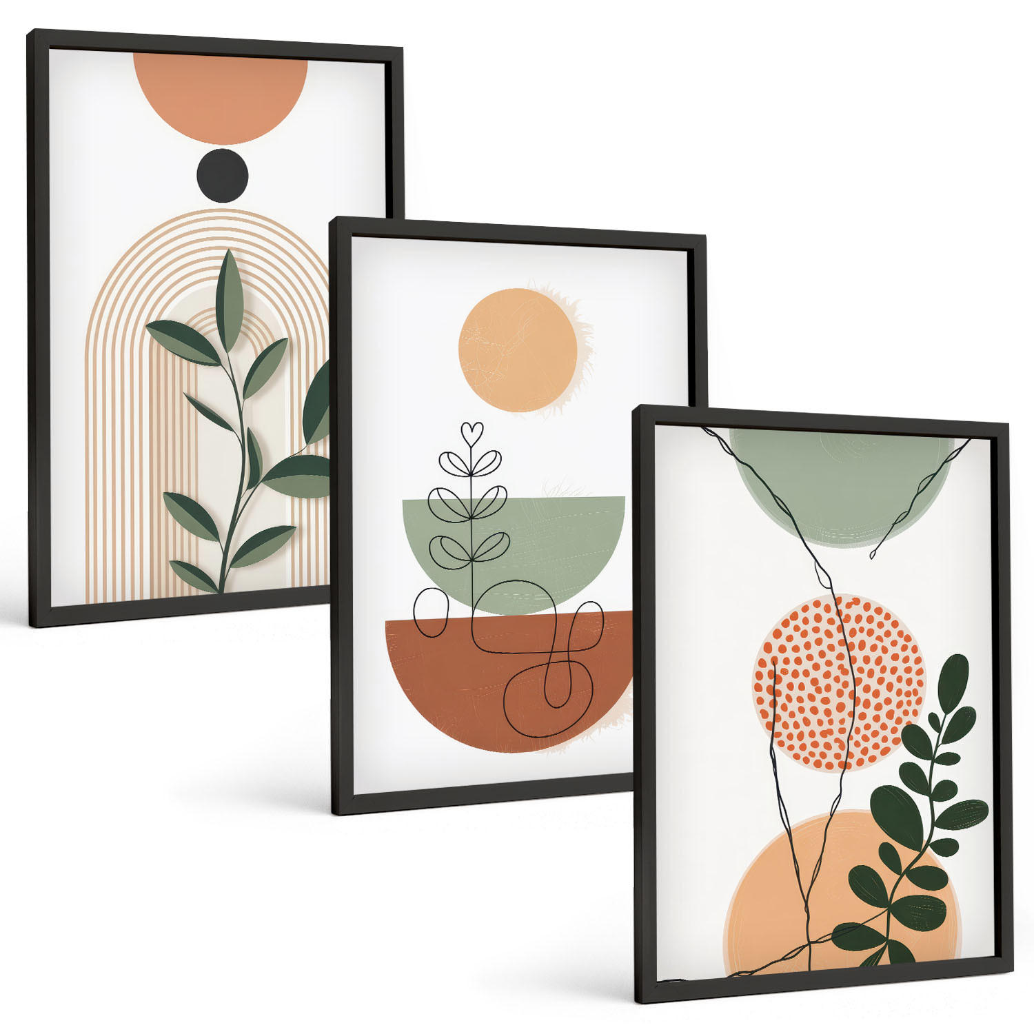 BILDER SET 3er Set - 40x60 cm Schwarzer Rahmen - Abstrakte Pflanzenformen - Schwarz, Kunststoff (40/60cm) - TULUP