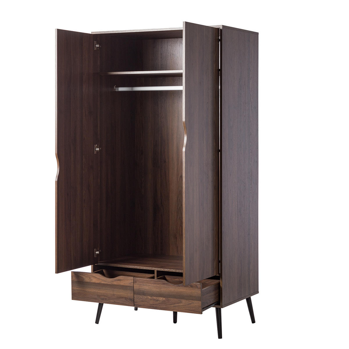 DREHTÜRENSCHRANK mit 2 Türen - Walnuss Dekor - Walnussfarben/Schwarz, Holz/Holzwerkstoff (99/200/58cm) - home24