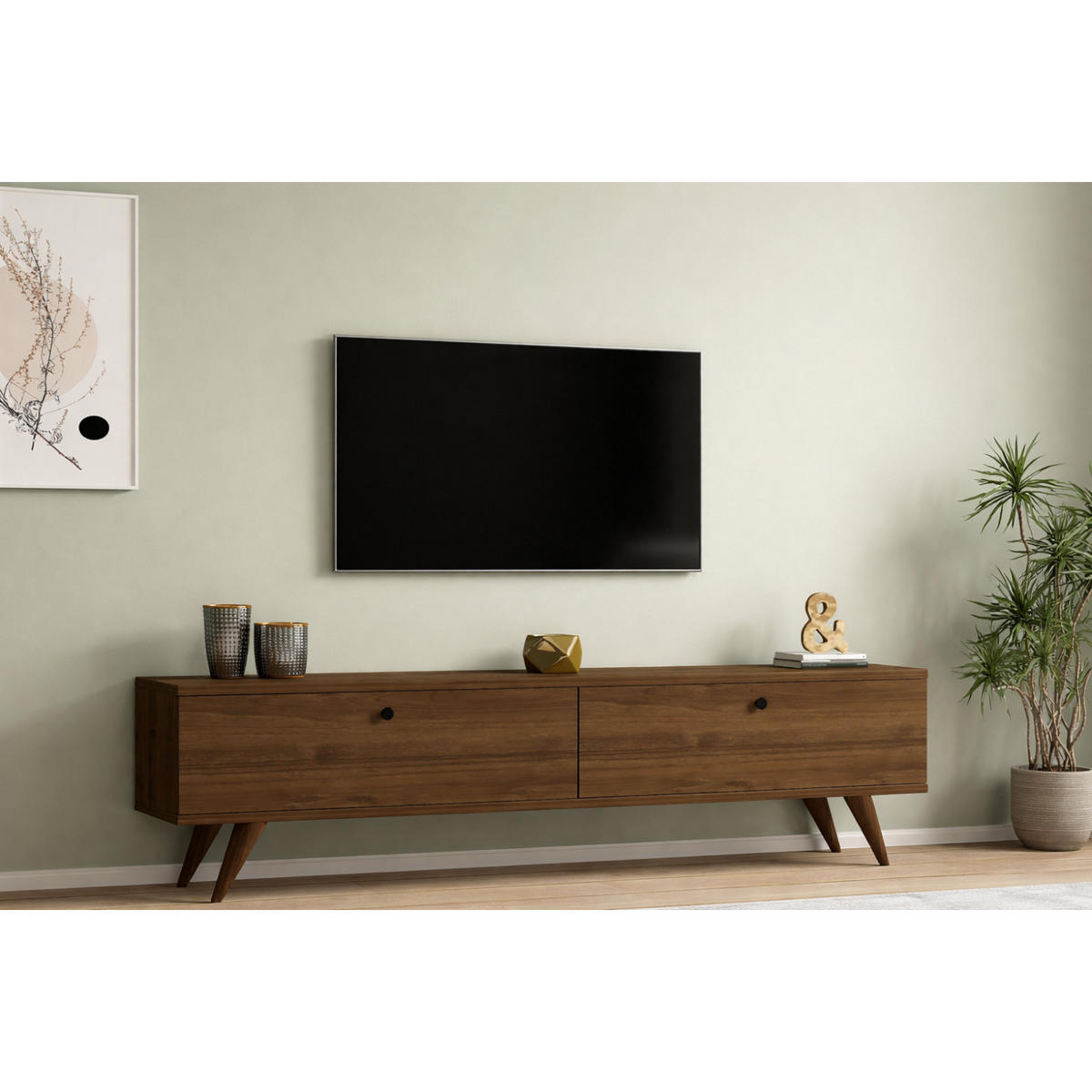 TV-MÖBEL Poly Farbe Nussbaum 160 cm mit Zwei Schränken - Braun, Holzwerkstoff (160/40/25cm) - Concept Usine