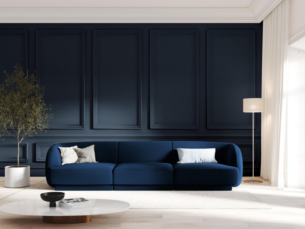 SOFA Miley aus Samt königsblau 3 Sitzplätze - Blau, Textil (90/70/255cm) - Micadoni