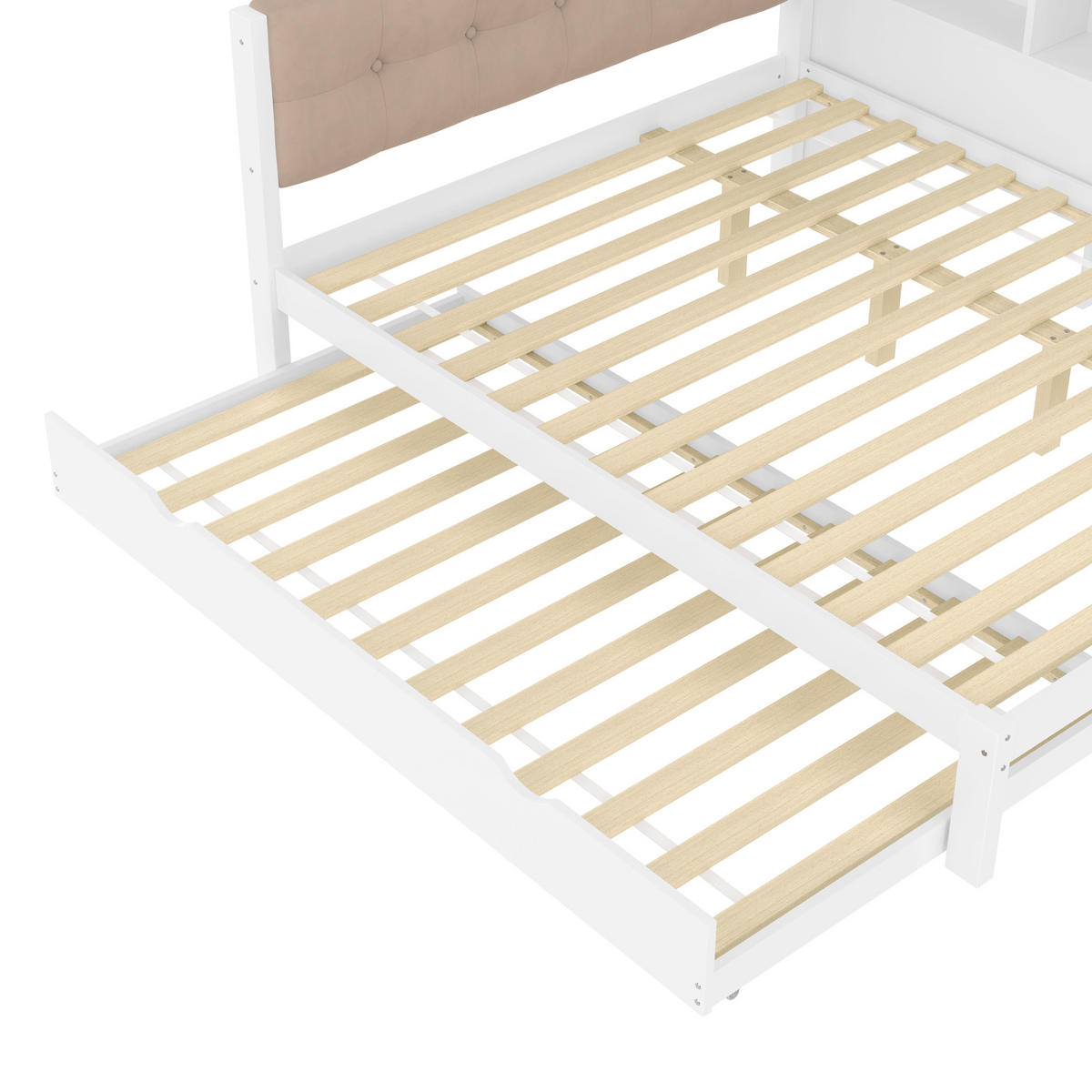 POLSTERBETT aus Kiefernholz 140x200 cm in Weiß mit Ausziehbett, LED & USB - Weiß, Holz (140/200cm) - Modfu