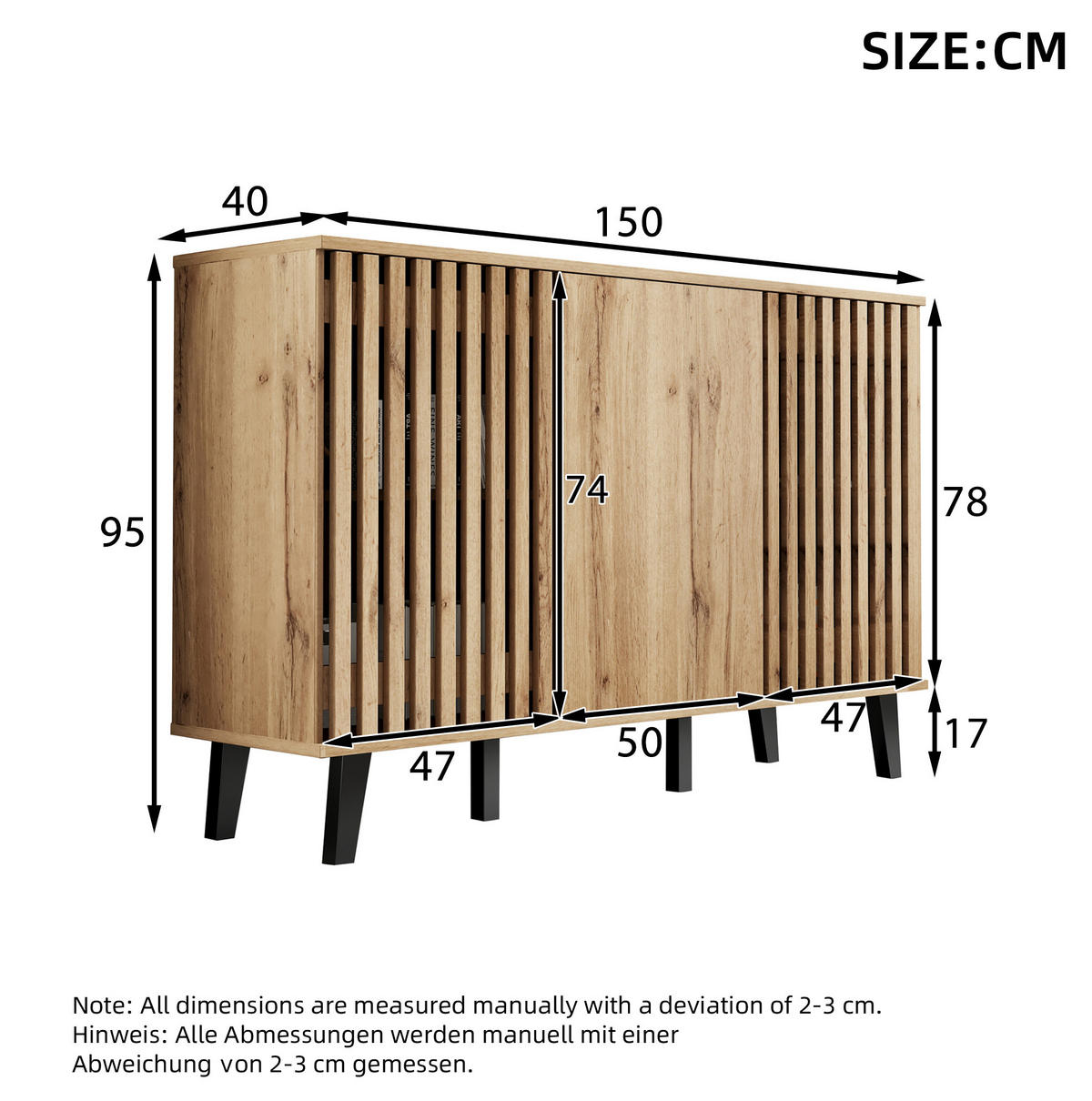 TV stolek a komoda 180/40/55 cm a 150/40/95 cm s otevřenými a uzavřenými přihrádkami, stabilní konstrukce, Přírodní dřevo - světle hnědá, kompozitní dřevo (180/55/40cm) - Redom