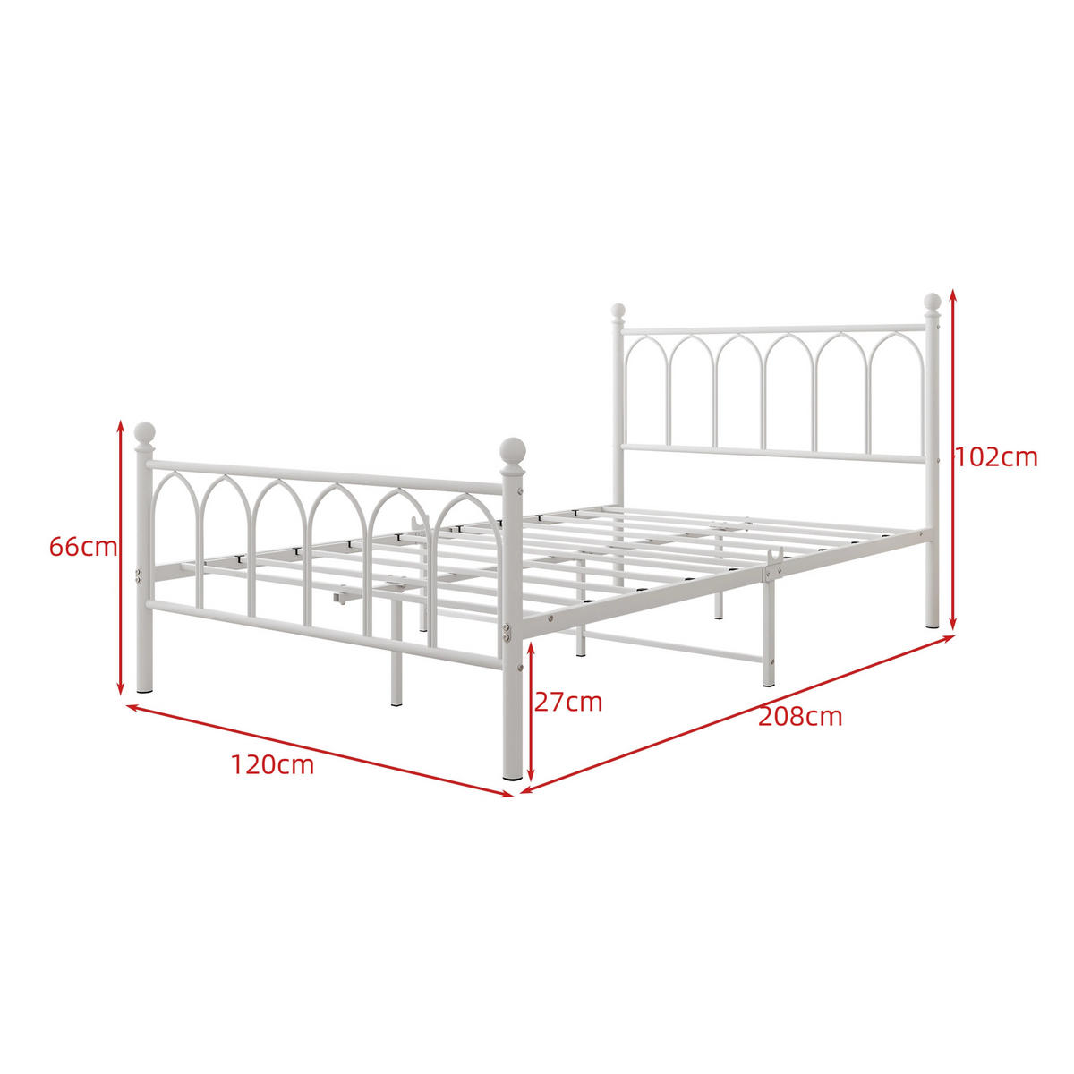 METALLBETT 120/200 cm Weiß mit USB-Ladestation und LED - Weiß, Metall (120/200cm) - Oxeza