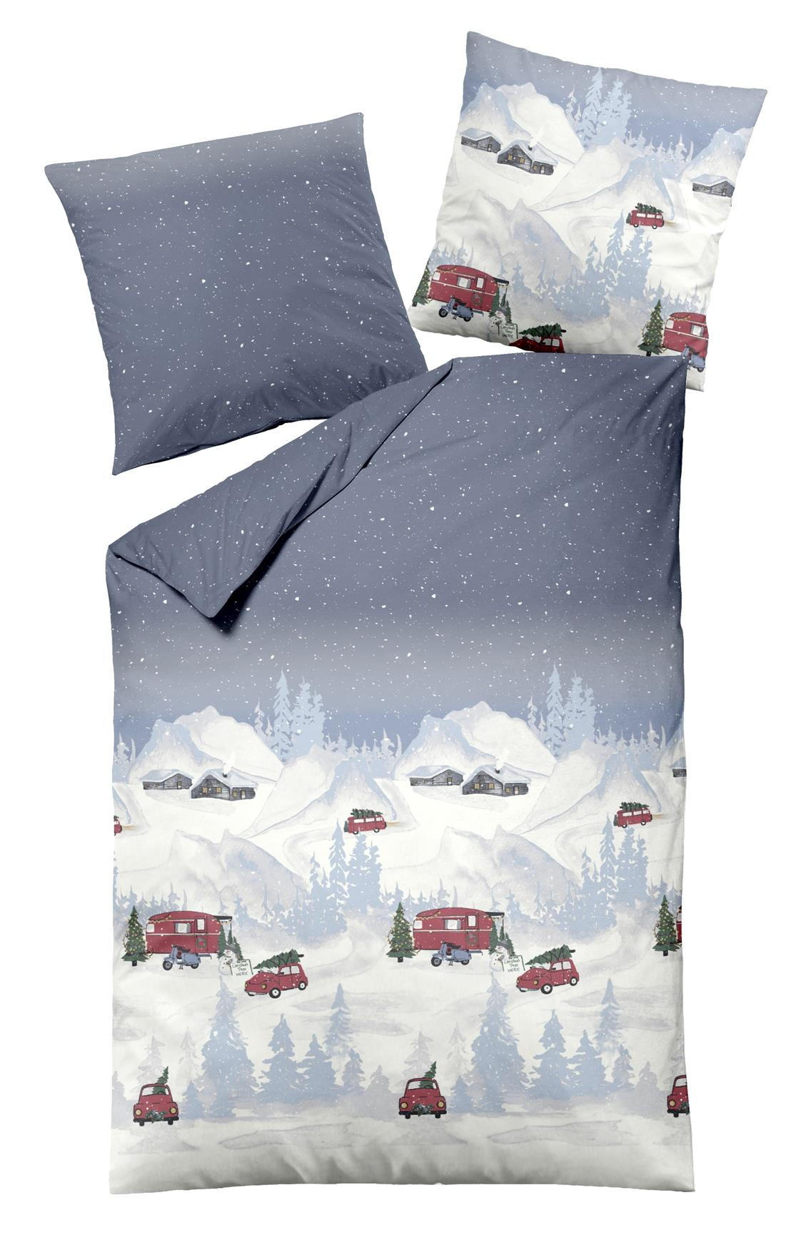 BETTWÄSCHE Biber 135x200 Winterlandschaft Muster Warmer Flanell Winter Bettbezug Kuschelig - Blau, Naturmaterialien/Textil (135/200cm) - Carpe Sonno