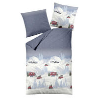 BETTWÄSCHE Biber 135x200 Winterlandschaft Muster Warmer Flanell Winter Bettbezug Kuschelig - Blau, Naturmaterialien/Textil (135/200cm) - Carpe Sonno