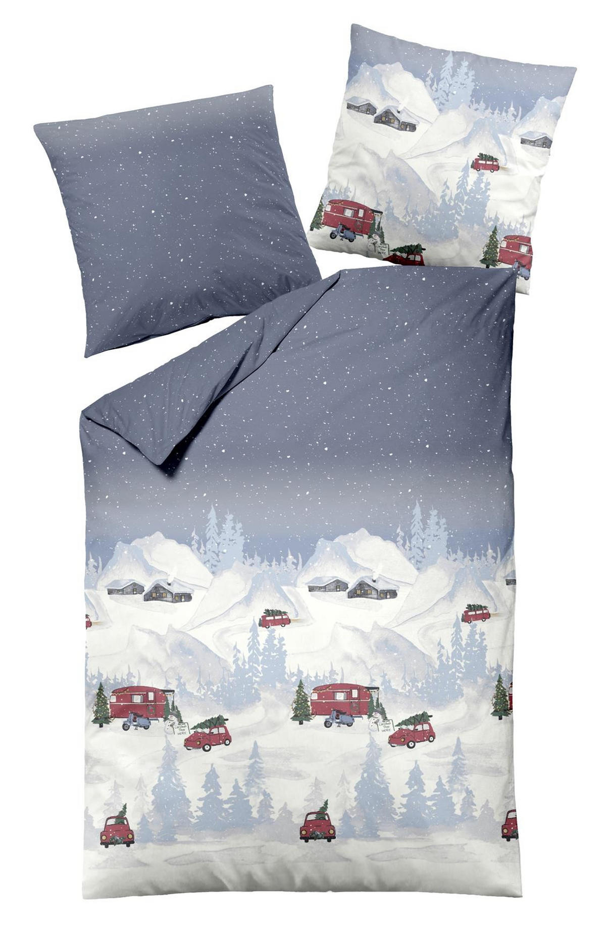 BETTWÄSCHE Biber 135x200 Winterlandschaft Muster Warmer Flanell Winter Bettbezug Kuschelig - Blau, Naturmaterialien/Textil (135/200cm) - Carpe Sonno