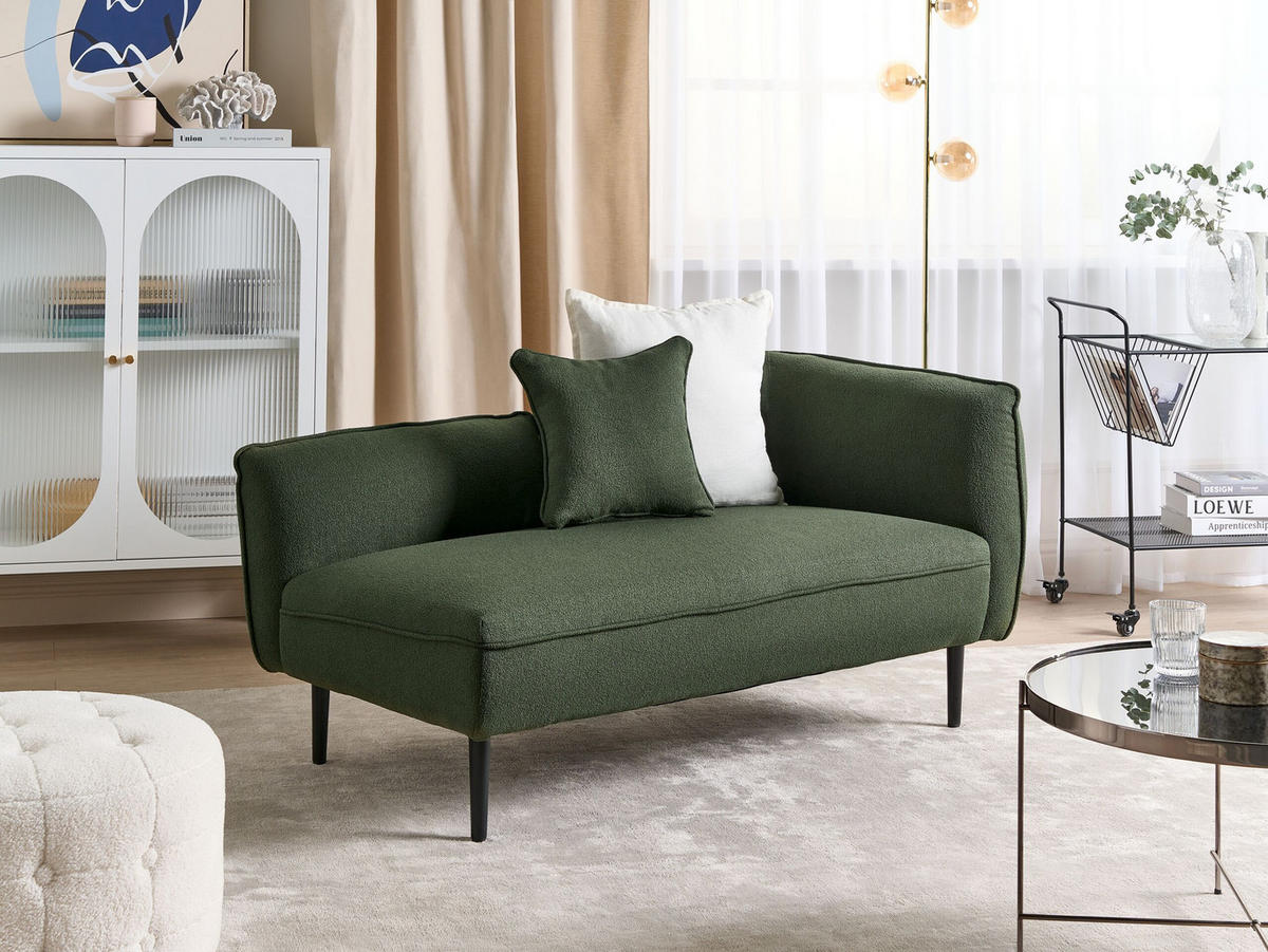 CHAISELONGUE Bouclé dunkelgrün rechtsseitig Chevannes - Schwarz/Grün, Textil (138/74/77cm) - Beliani