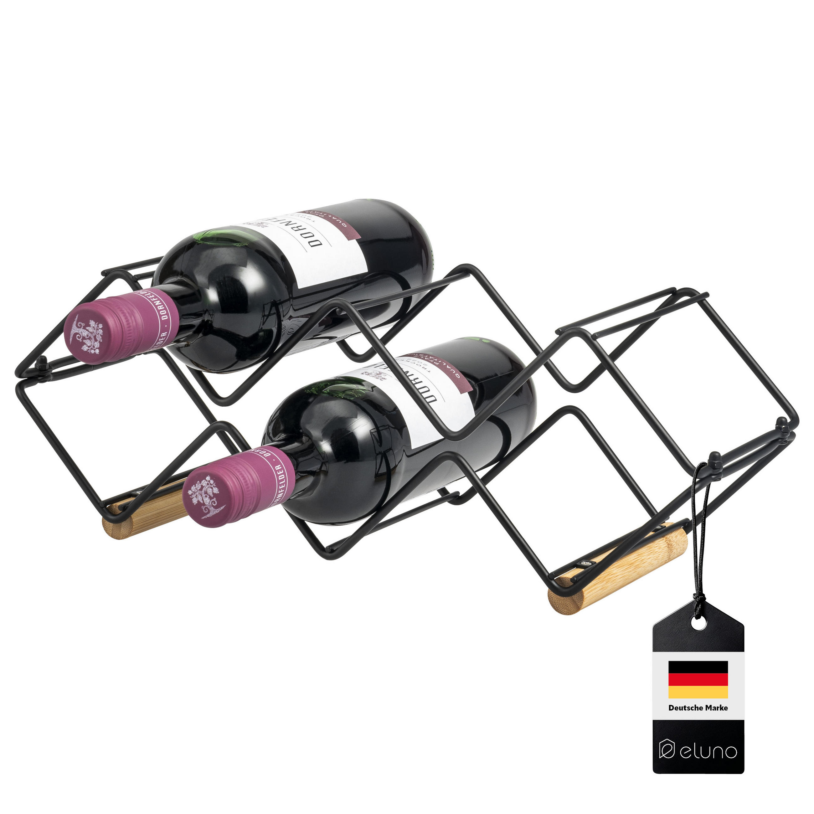 WEINREGAL, Bambus, Metall - Schwarz, Metall (39/14.5/15cm) - eluno