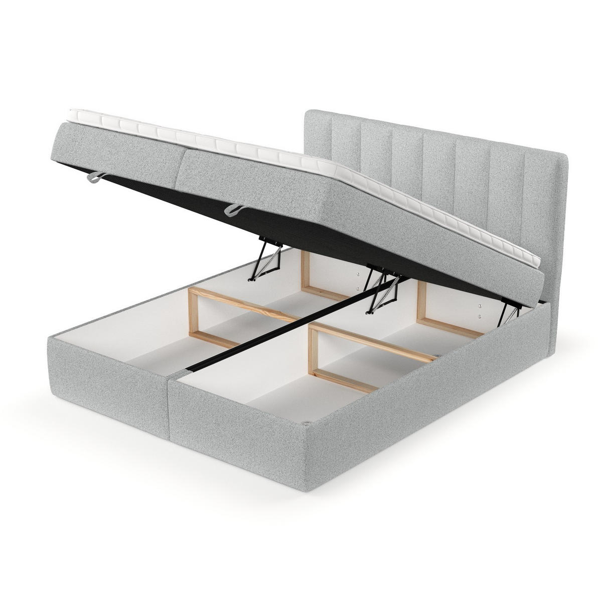 BOXBETT Lusso 140/200 cm Hellgrau im Riva Stoff - Hellgrau/Schwarz, Holz/Holzwerkstoff (140/200cm) - AltaBeds