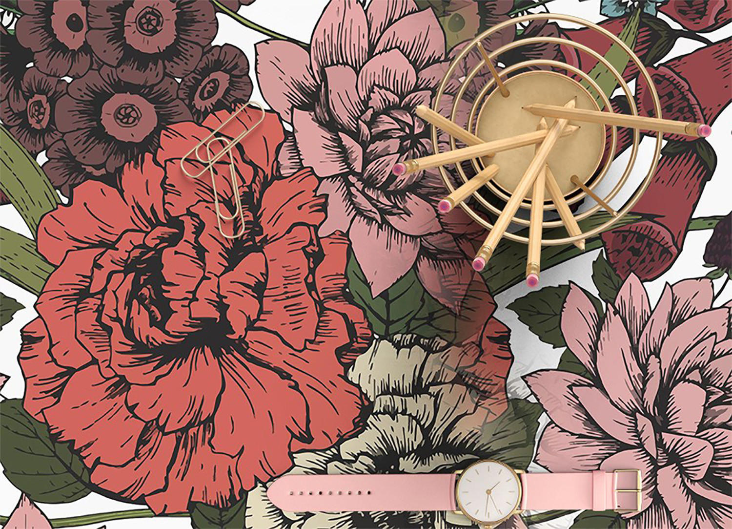 VINYL TEPPICH 150x225 cm Verschiedene Blumen - Weinrot, Kunststoff (150/225cm) - TULUP