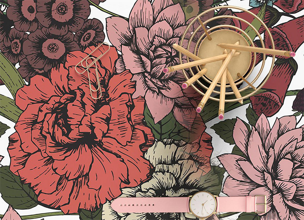 VINYL TEPPICH 150x225 cm Verschiedene Blumen - Weinrot, Kunststoff (150/225cm) - TULUP