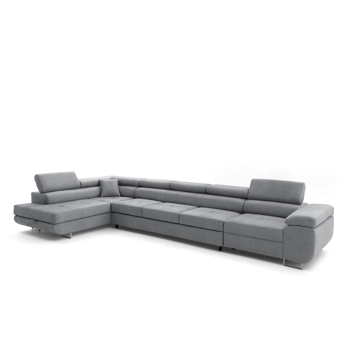 ECKSOFA WILD XXL Links mit Schlaffunktion 125x240 Velours Grau - Silberfarben/Grau, Holz/Textil (400/200cm) - Muffo