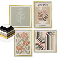 WANDBILDER 4er Set - 50x50 cm & 40x60 cm Goldrahmen - Abstrakte Pastellpflanzen - Goldfarben, Kunststoff (50/50cm) - ArtPrintCave