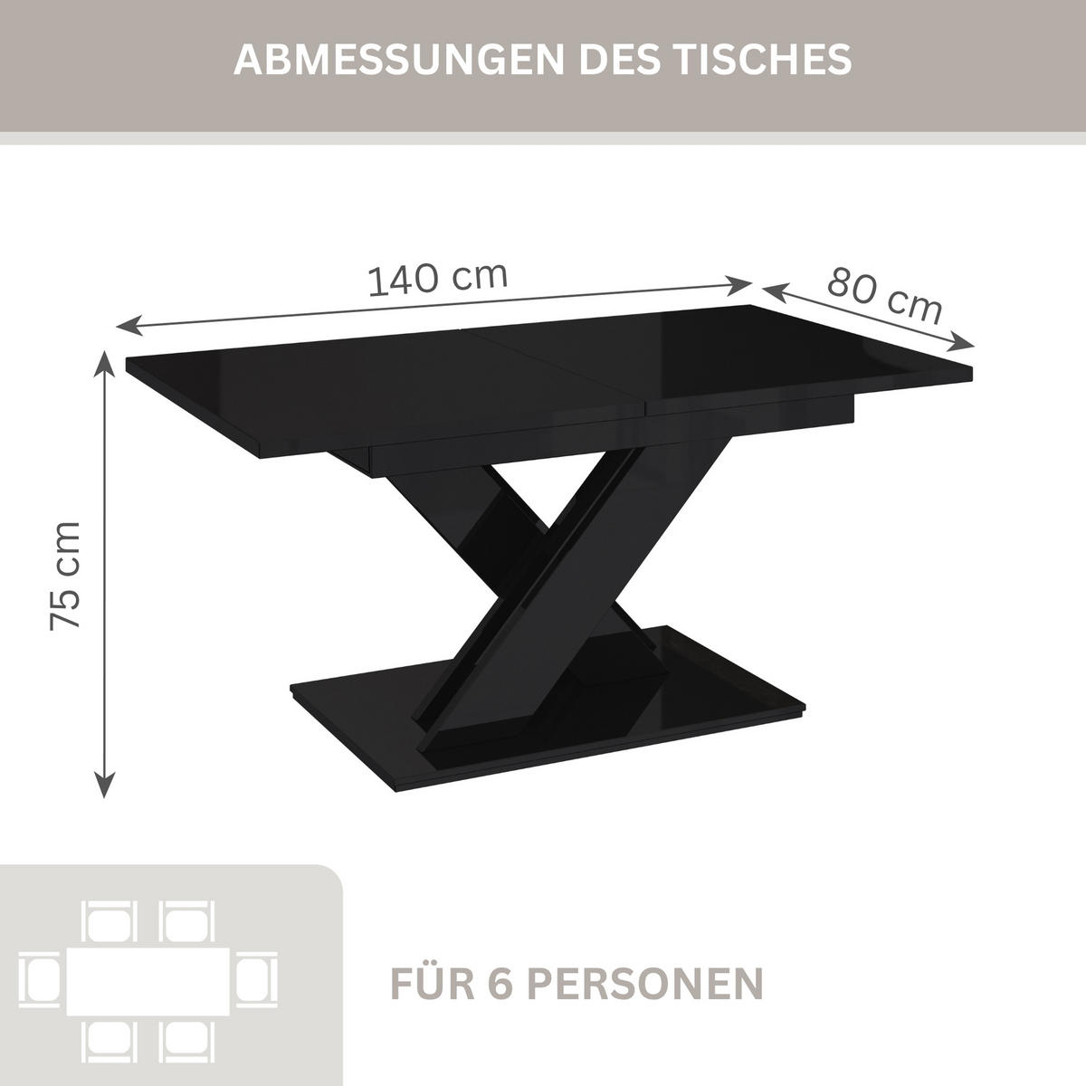 ESSTISCH Schwarz Hochglanz Ausziehbar 140 - 180 cm - Schwarz Hochglanz, Holzwerkstoff (140/80/75cm) - PROSPERO