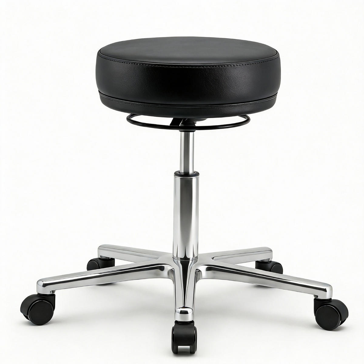 ARBEITSHOCKER Echtleder Schwarz - höhenverstellbar, 150kg belastbar - Schwarz, Leder/Metall (58/46/58cm) - Versee