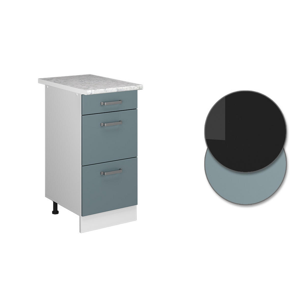 KÜCHENUNTERSCHRANK R-Line Blau-Grau 40 cm mit Schubladen, AP Marmor - Blaugrau/Weiß, Holzwerkstoff (40/81.6/60cm) - Vicco