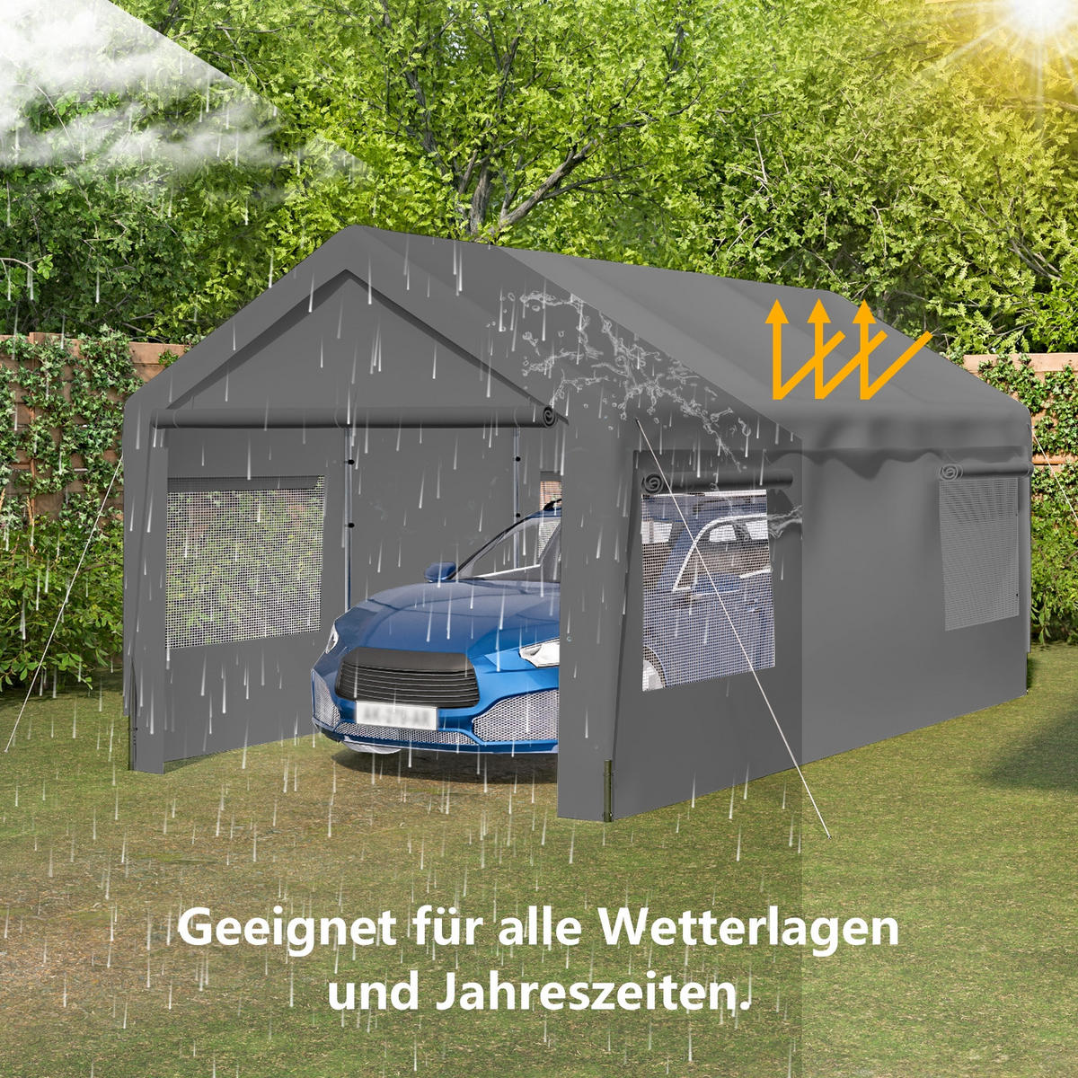 GERÄTEHAUS 592.84/310.9/276.75 cm Grau mit Roll-Up-Fenster, Abnehmbare Seitenwände und Dach - Grau, Metall (310.9/276.75/592.84cm) - Oxeza