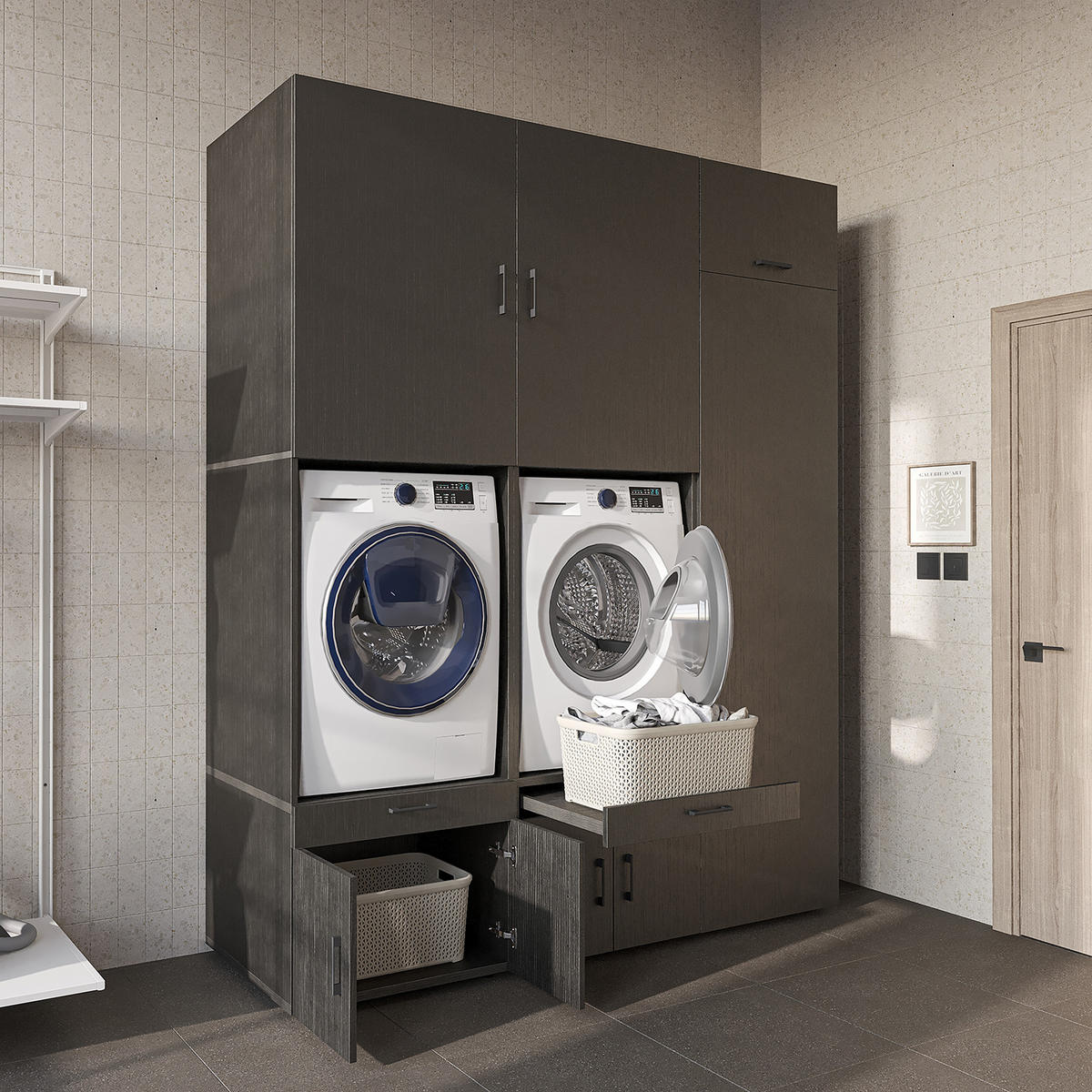 WASCHMASCHINENSCHRANK Serie 3 194cm Breit, 240cm Hoch - Schwarz, Holzwerkstoff (194/240/67cm)