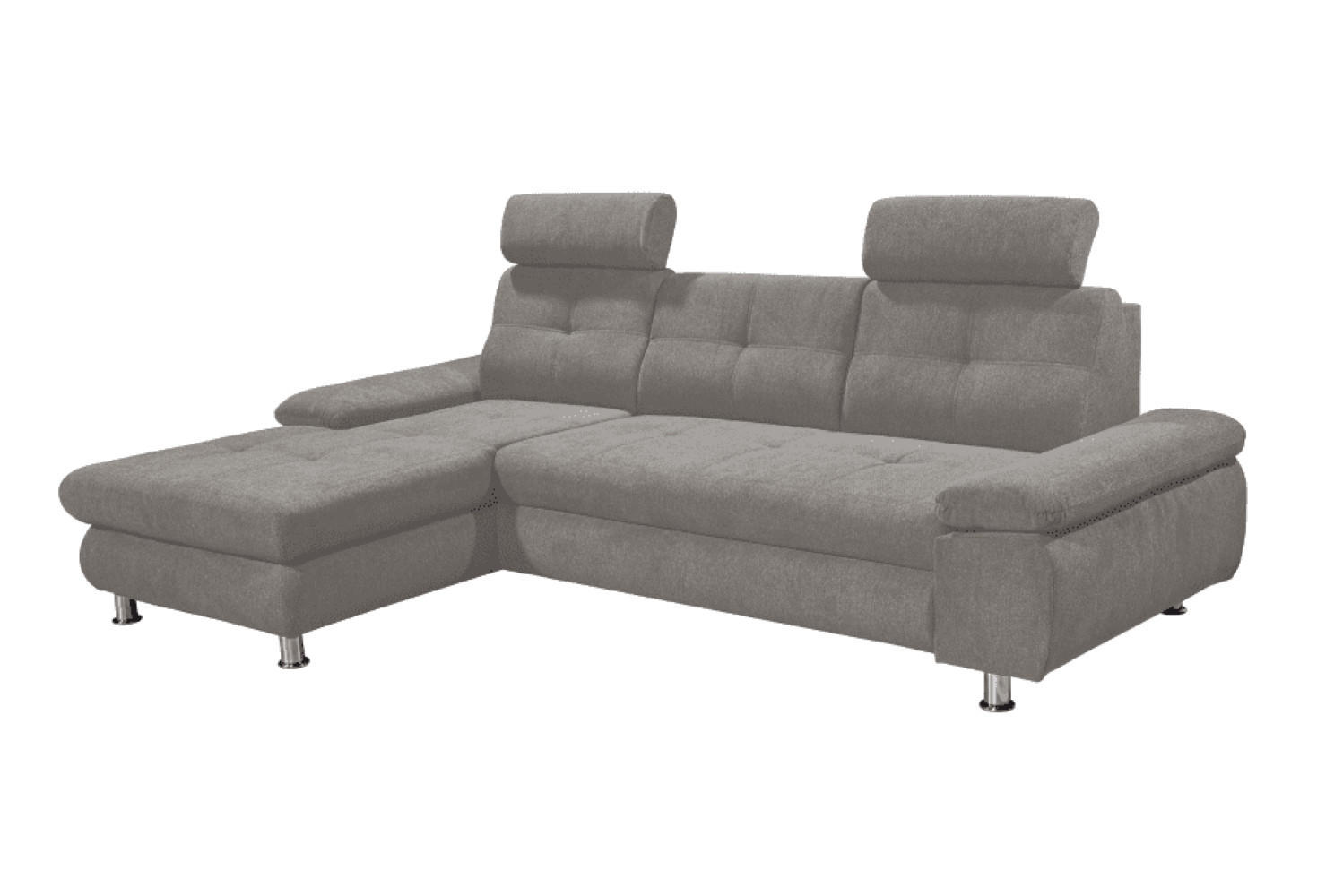 ECKSOFA mit Schlaffunktion und Bettkasten, Brego-Stoff - Chromfarben/Silberfarben, Textil/Metall (274/177cm) - ed exciting design