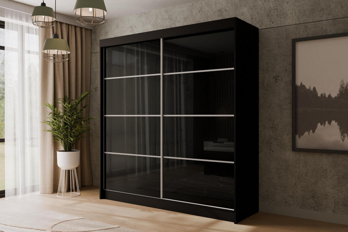 KLEIDERSCHRANK PEKA III - 200 cm - Schwarz - Schwarz, Holzwerkstoff (200/215/61cm) - ALTDECOR