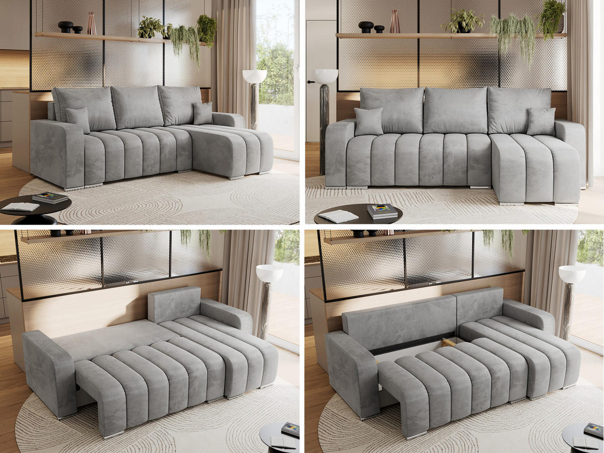 ECKSOFA KIRASSO L Hellgrau Velvet - Hellgrau/Grau, Textil (245/147cm) - MKS