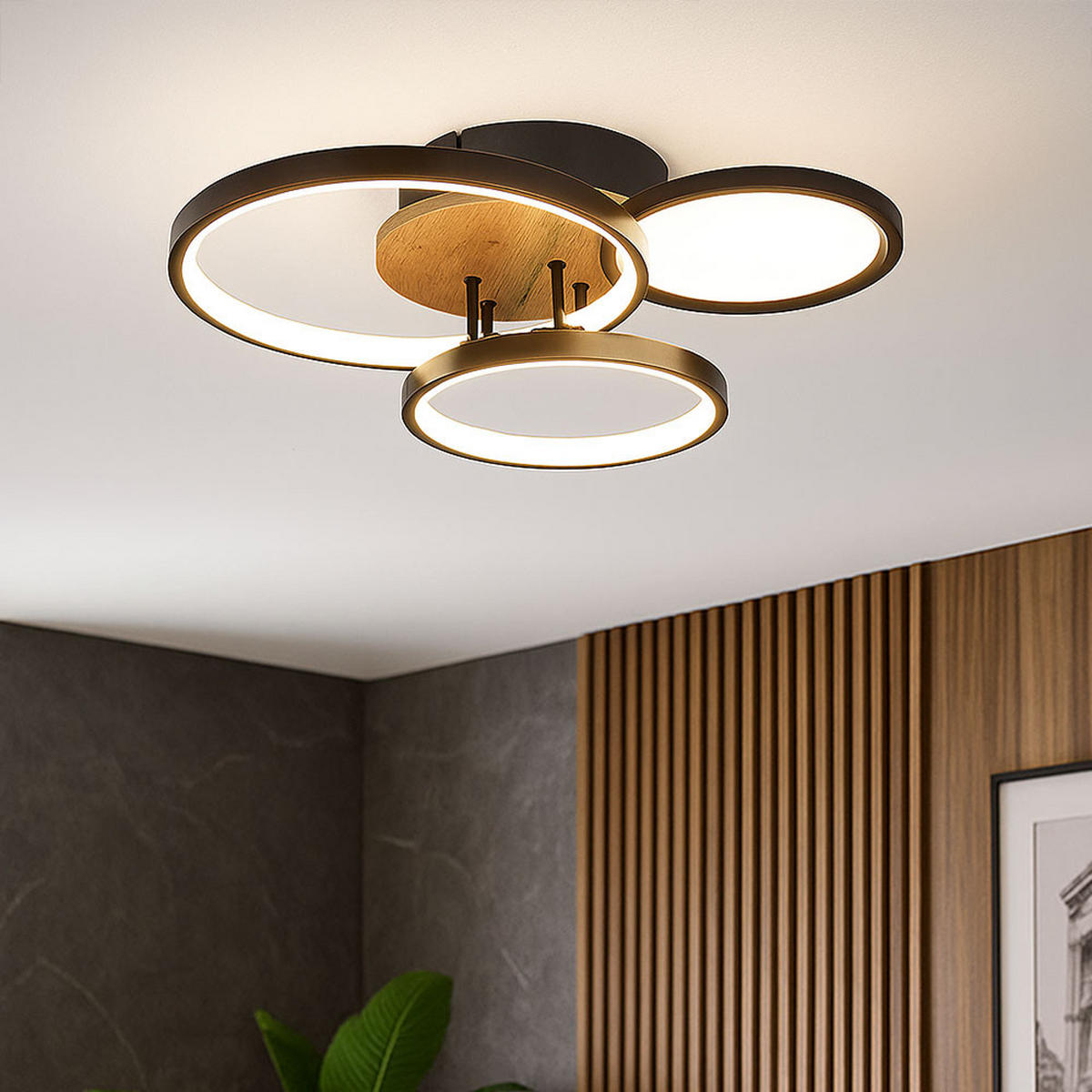 LED DECKENLEUCHTE Holzoptik Braun - Braun, Metall (40/38/10.5cm) - Globo Lighting