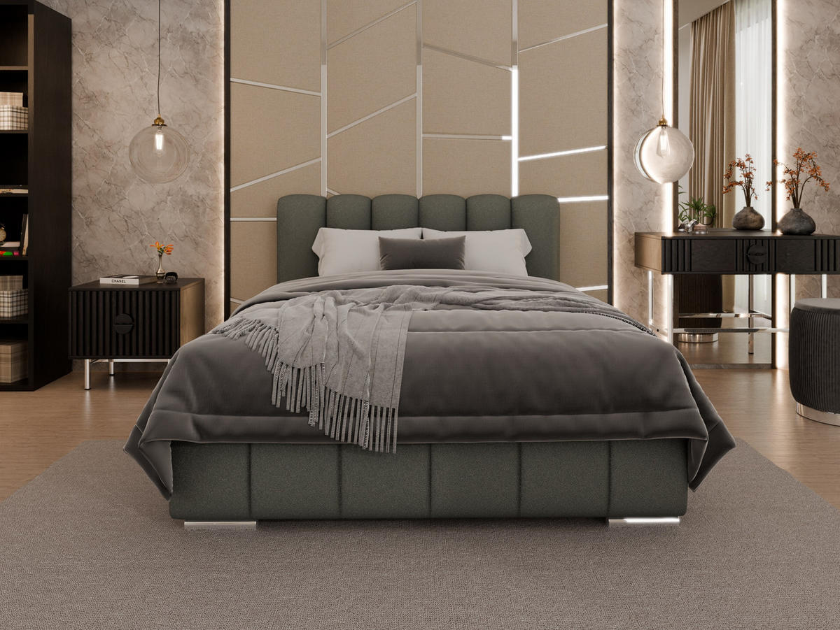 POLSTERBETT Zaira 140x200cm – Elegantes Polsterbett für modernen Wohnstil , Federkernmatratze Bonnel (18cm), grau - Grau, Holz - Panda Möbel