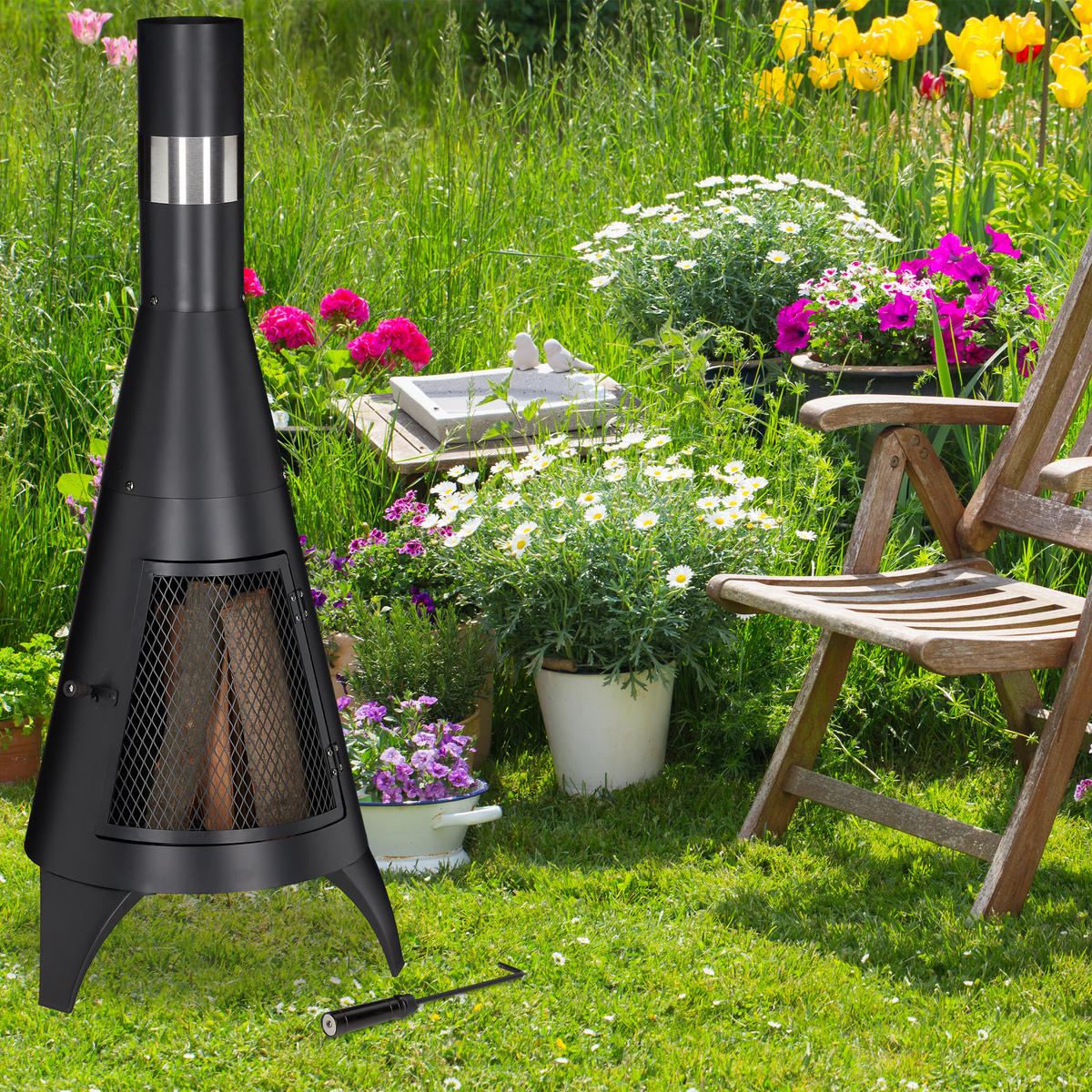 TERRASSENOFEN - Schwarz, Kunststoff/Metall (45/120/45cm) - Relaxdays