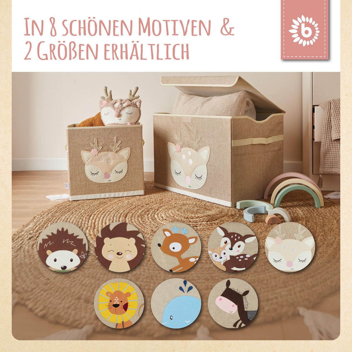 AUFBEWAHRUNGSBOX mit Deckel 65L, faltbar - Beige, Textil (51/36cm) - Bieco Spielwaren