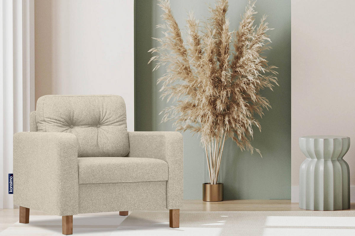 SESSEL ERISO mit Armlehnen und angenehmer Stoff zum Anfassen, Strukturstoff, beige - Beige/Braun, Textil (80/75/75cm) - KONSIMO®