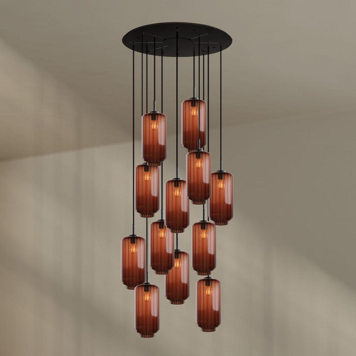 GALERIELEUCHTE Velo 12-flammig Braun Ø 18cm - Schwarz/Braun, Glas (18/18/33cm) - s.luce