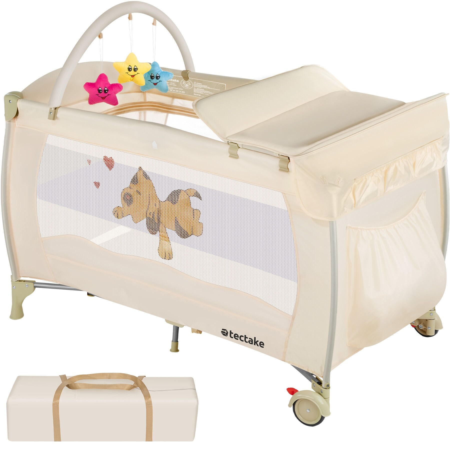 KINDER REISEBETT Hund,inklusive Tragetasche, 132 x 75 x 104 cm,beige - Beige, Kunststoff (75/104/132cm) - tectake