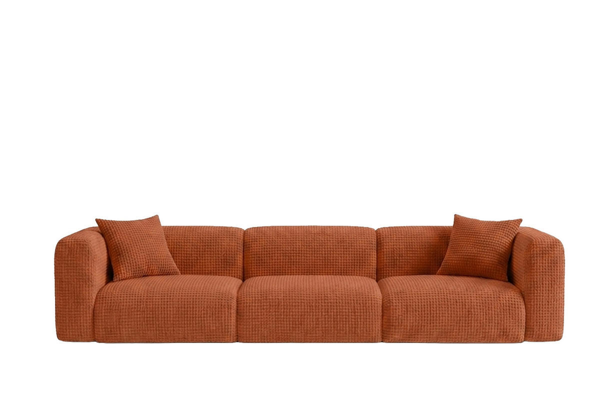 SOFA 3-Sitzer, Chenille-Stoff Cremona, Kupfer, GRETA - Kupferfarben, Holz (319/70/89cm) - Kaiser Möbel