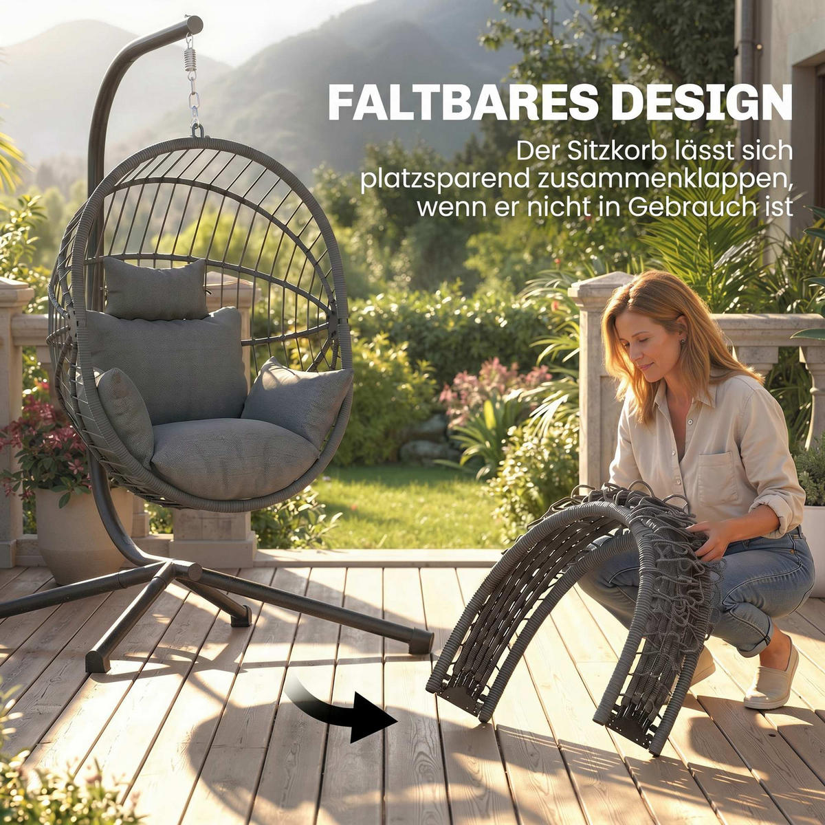 HÄNGESESSEL, Stahl, Polyester, Grau - Grau, Kunststoff/Metall (106/188/120cm) - Outsunny