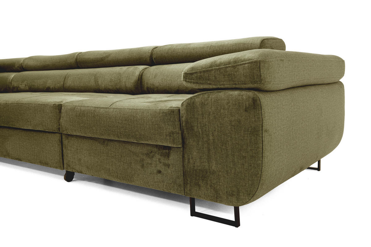 ECKSOFA WILD MAXI L Links mit Schlaffunktion 125x195 Velours Hellgrün - Chromfarben/Hellgrün, Holz/Textil (350/203cm) - Muffo