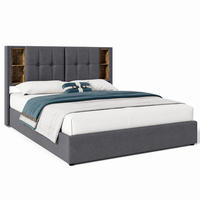 BETT mit Stauraum und Ladestation 160x200 cm Baumwolle Grey - Grau, Metall (160/200cm) - Meubliv