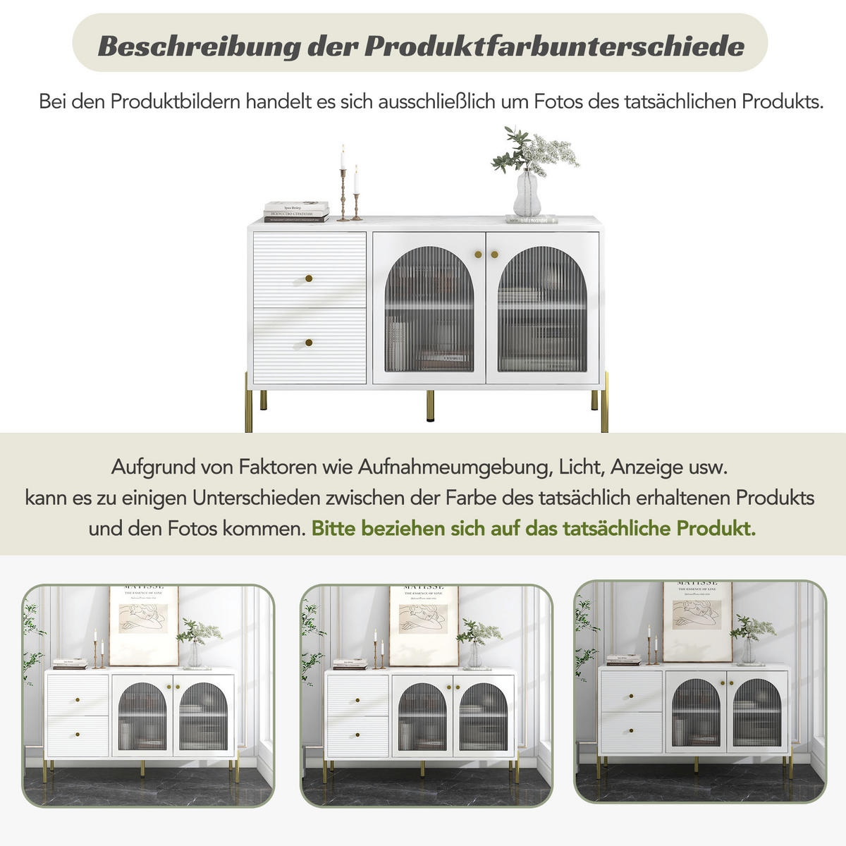 SIDEBOARD mit Vitrine Marmor Glas Weiß - Weiß, Glas (40/73/120cm) - Urban Meuble