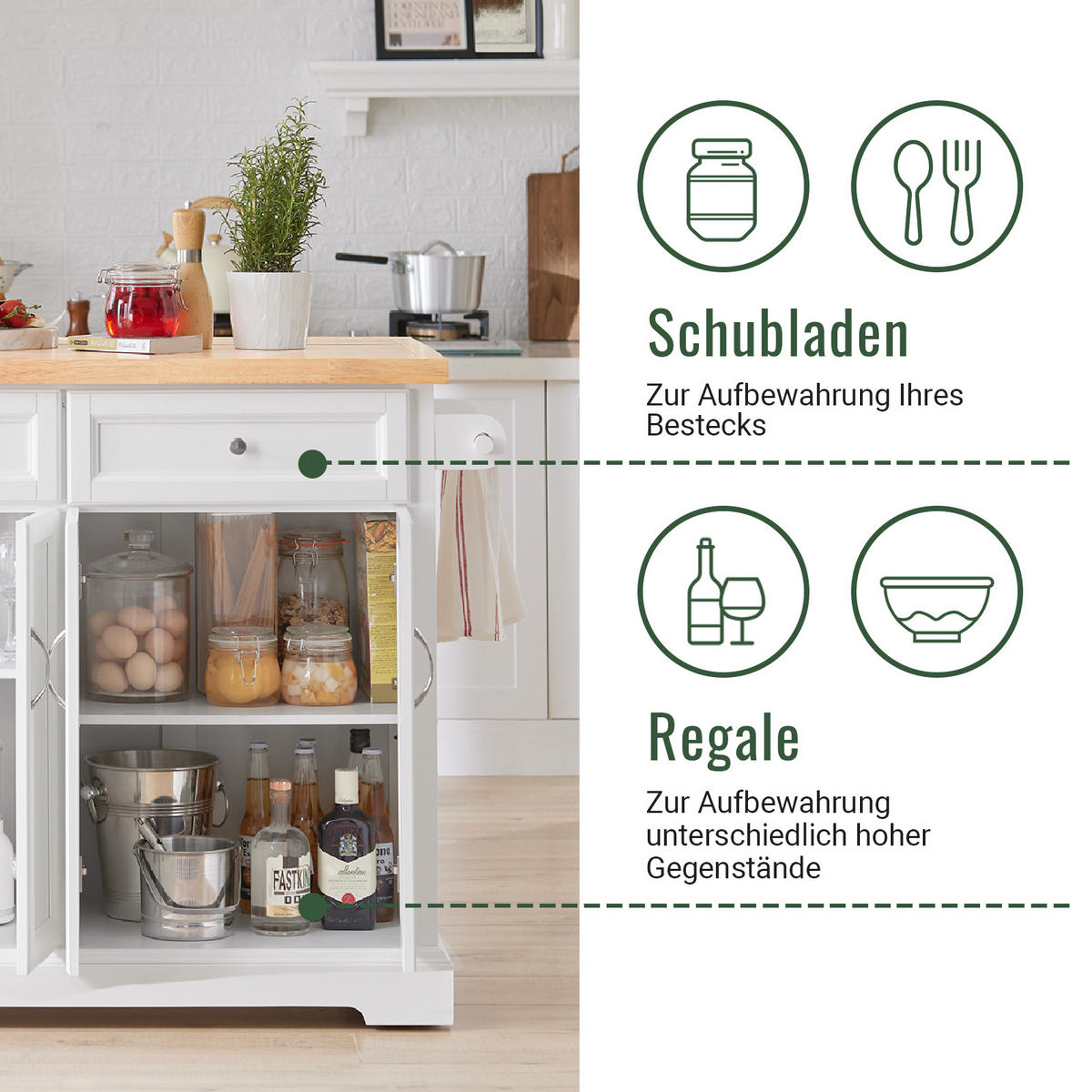 KÜCHENINSEL rollbar Weiß-Natur - Weiß, Holz/Holzwerkstoff (115/92/71cm) - SoBuy