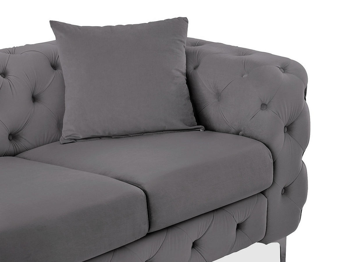 CHESTERFIELD-SOFA 3-Sitzer, Chesterfield-Sessel & Chesterfield-Hocker - Samt - Anthrazit - EDWINA - Anthrazit, Textil (91/76/220cm) - Vente-Unique