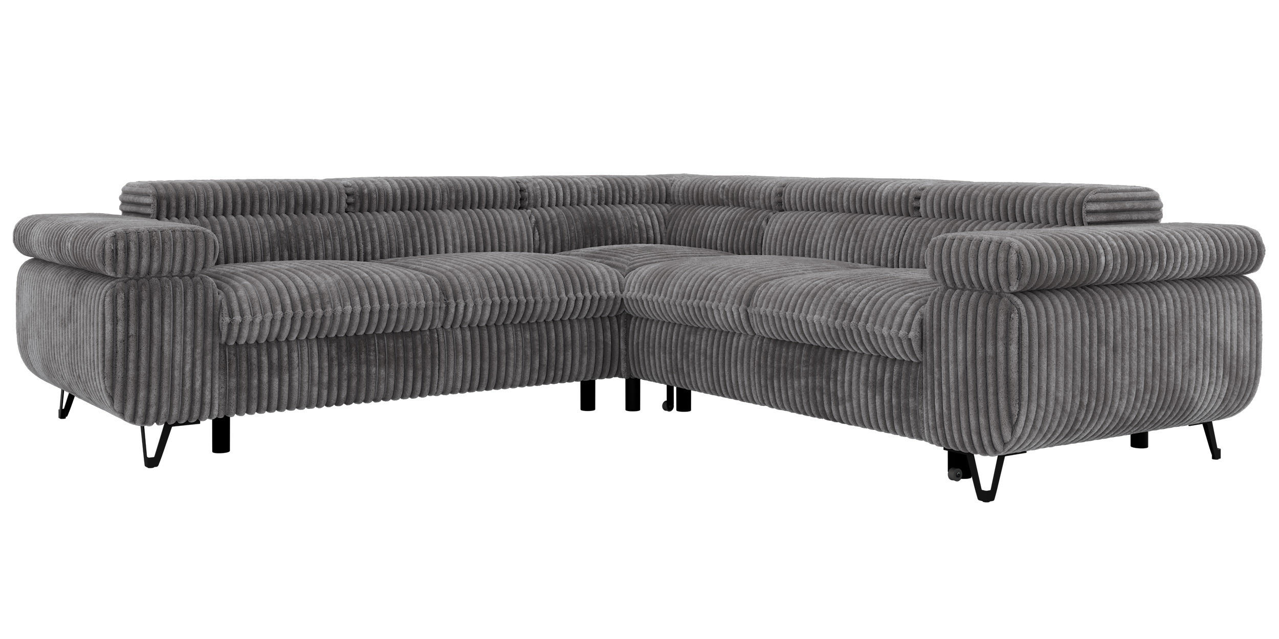 ECKSOFA QUADRO L - Grau Cord - Links Seite - Schwarz/Grau, Textil/Metall (269/269cm) - MKS