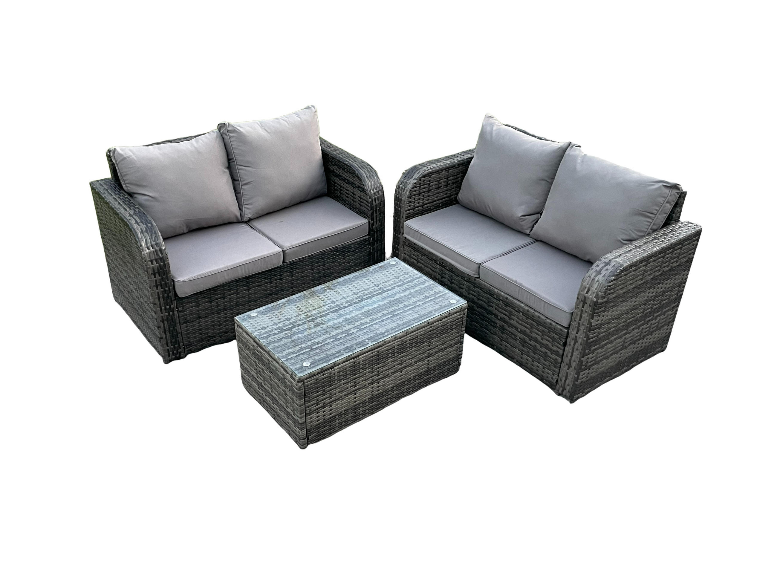 GARTENLOUNGE-SET Polyrattan Dunkelgrau 4-Sitzer - Dunkelgrau, Metall - Fimous