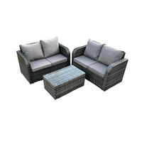 GARTENLOUNGE-SET Polyrattan Dunkelgrau 4-Sitzer - Dunkelgrau, Metall - Fimous