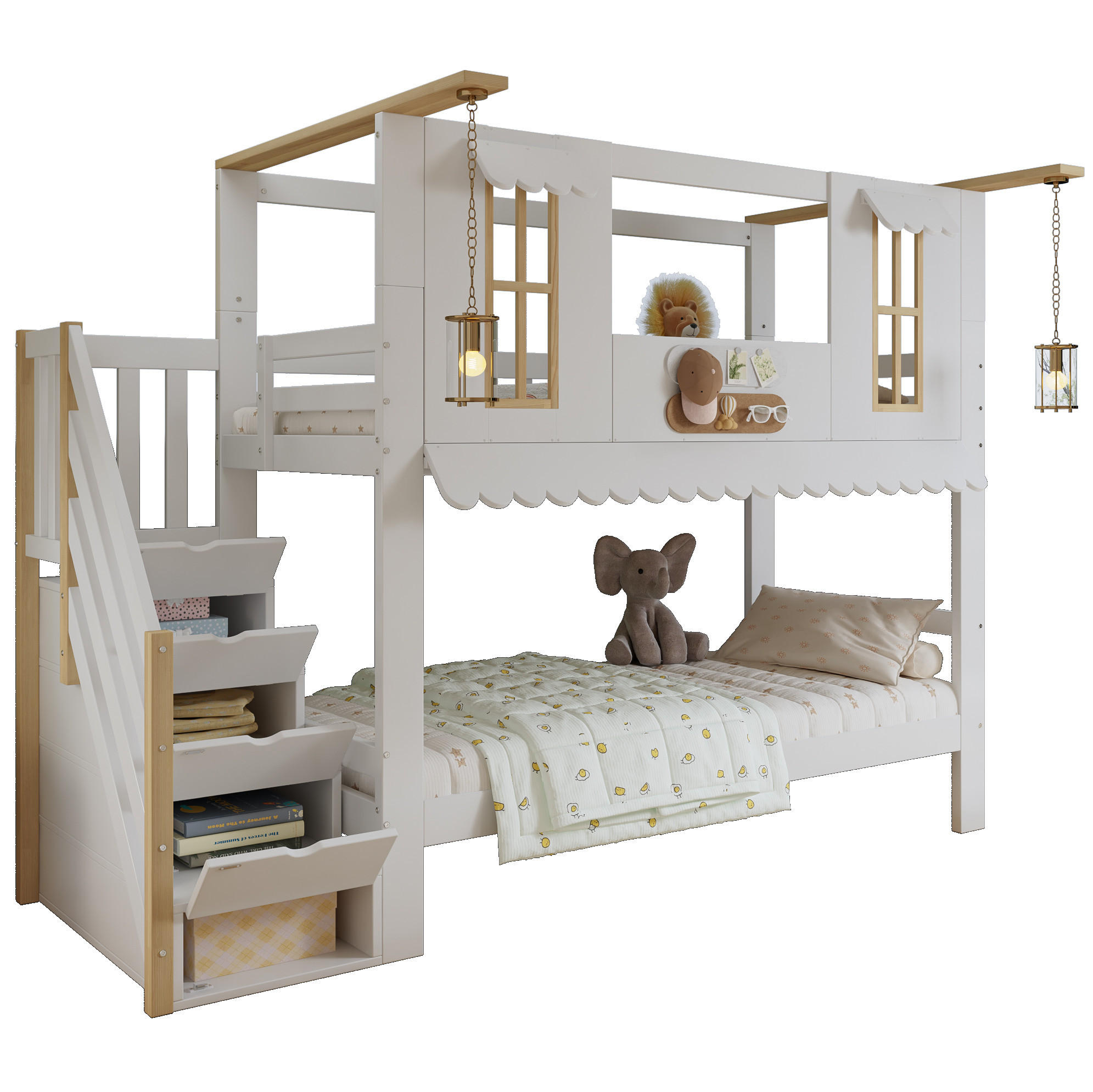 OKWISH PATROVÁ postel 90/200 cm bílá z borovice a MDF s úložnými schody