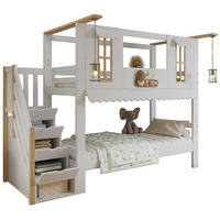 POSCHODOVÁ posteľ 90/200 cm biela/prírodná z masívneho dreva a MDF s úložnými schodmi - biela, drevo (90/200cm) - OKWISH