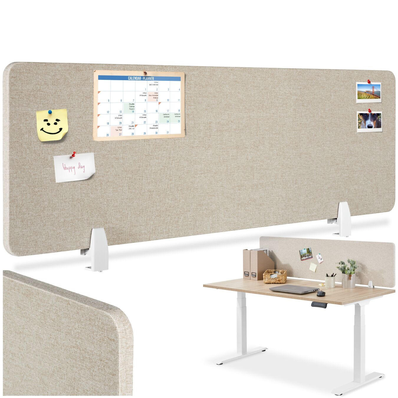 TRENNWAND für Schreibtisch Noisy,inkl. 2 Befestigungsklemmen,beige - Beige, Kunststoff (2.2/130/40cm) - tectake