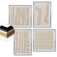 WANDBILDER 4er Set - 50x50 cm & 40x60 cm Silberner Rahmen - Abstrakte Boho-Musterformen - Silberfarben, Kunststoff (50/50cm) - ArtPrintCave